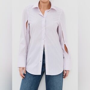 VICTORIA BECKHAM Lilac Stripe Split Sleeve Classic Button Down Shirt
